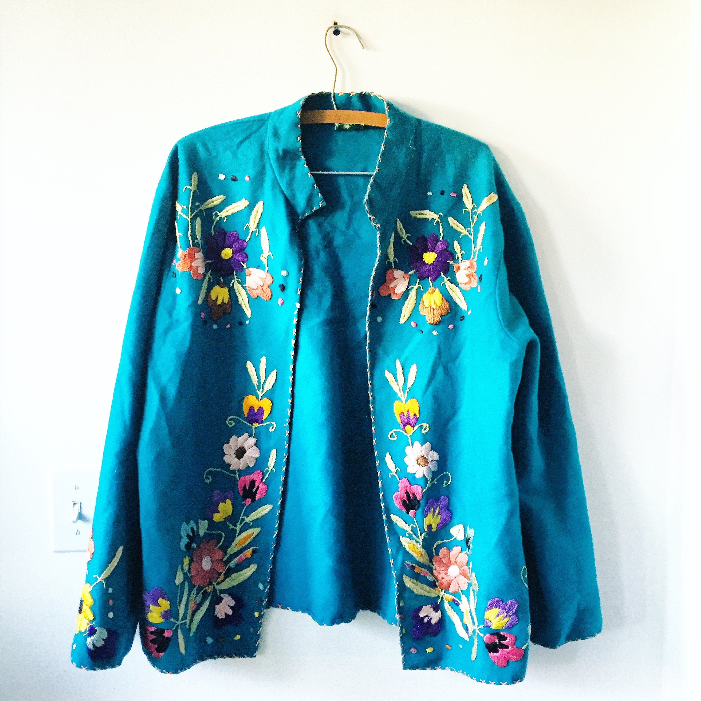 Vintage Embroidered Mexican Jacket , Wool Mexican Tourist Jacket ...