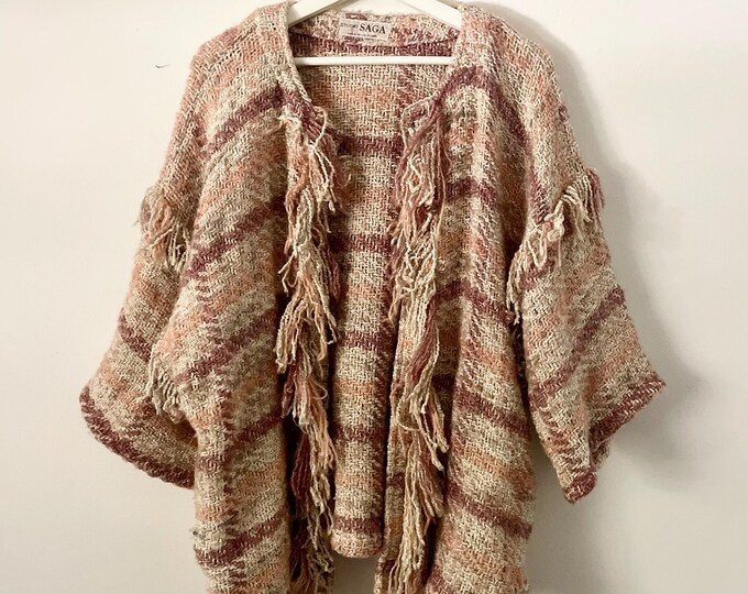 Vintage Fiber Artist Jacket , Hand Woven Fringed Jacket , Textile Art Jacket , Statement Knit ,Hand Woven Art to Wear ,