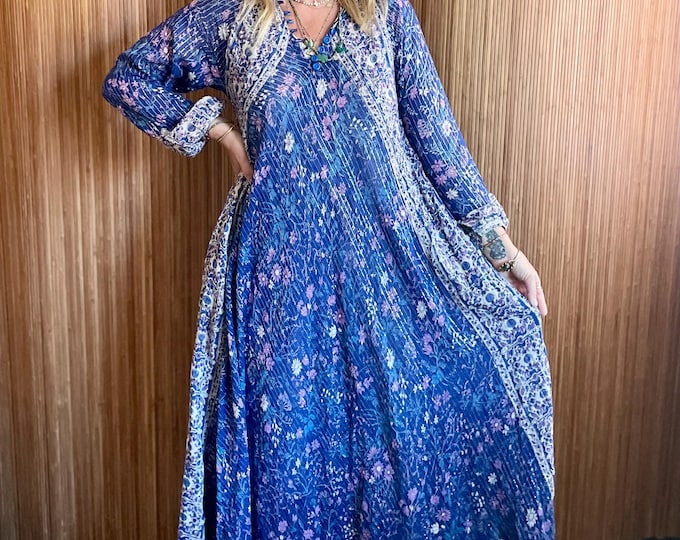 Vintage Oh! Calcutta Indian Cotton Gauze Lurex Kaftan-  Bohemian Goddess Maxi Dress