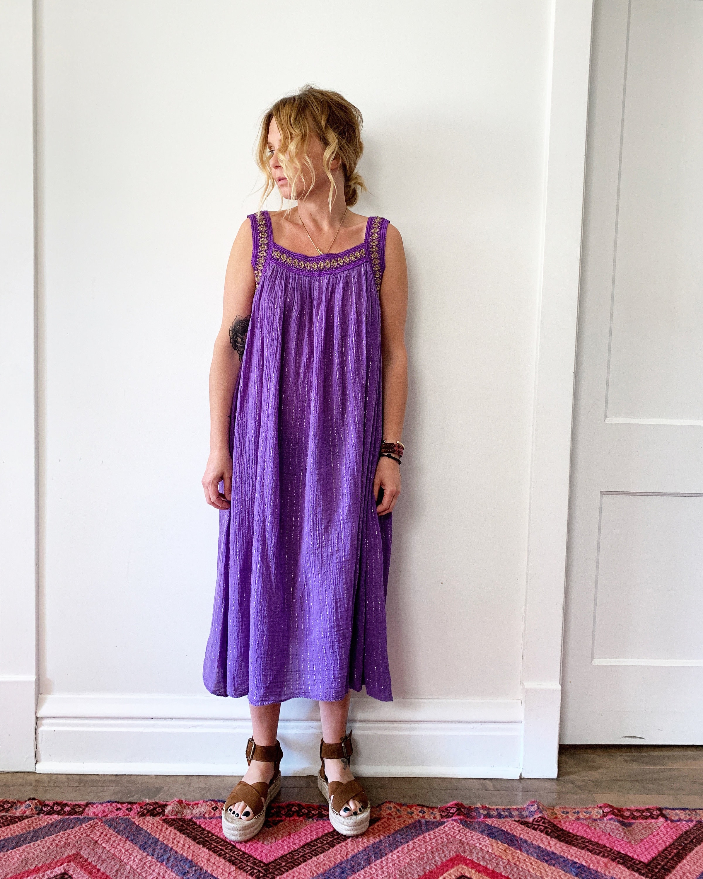Vintage Cotton Gauze Dress , Lurex Dress