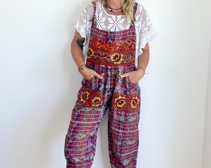 Guatemalan Ikat Cotton Embroidered Overalls , Indian Cotton Jumpsuit , Embroidered Overalls , BOHO Overalls , Woven Textile Overalls