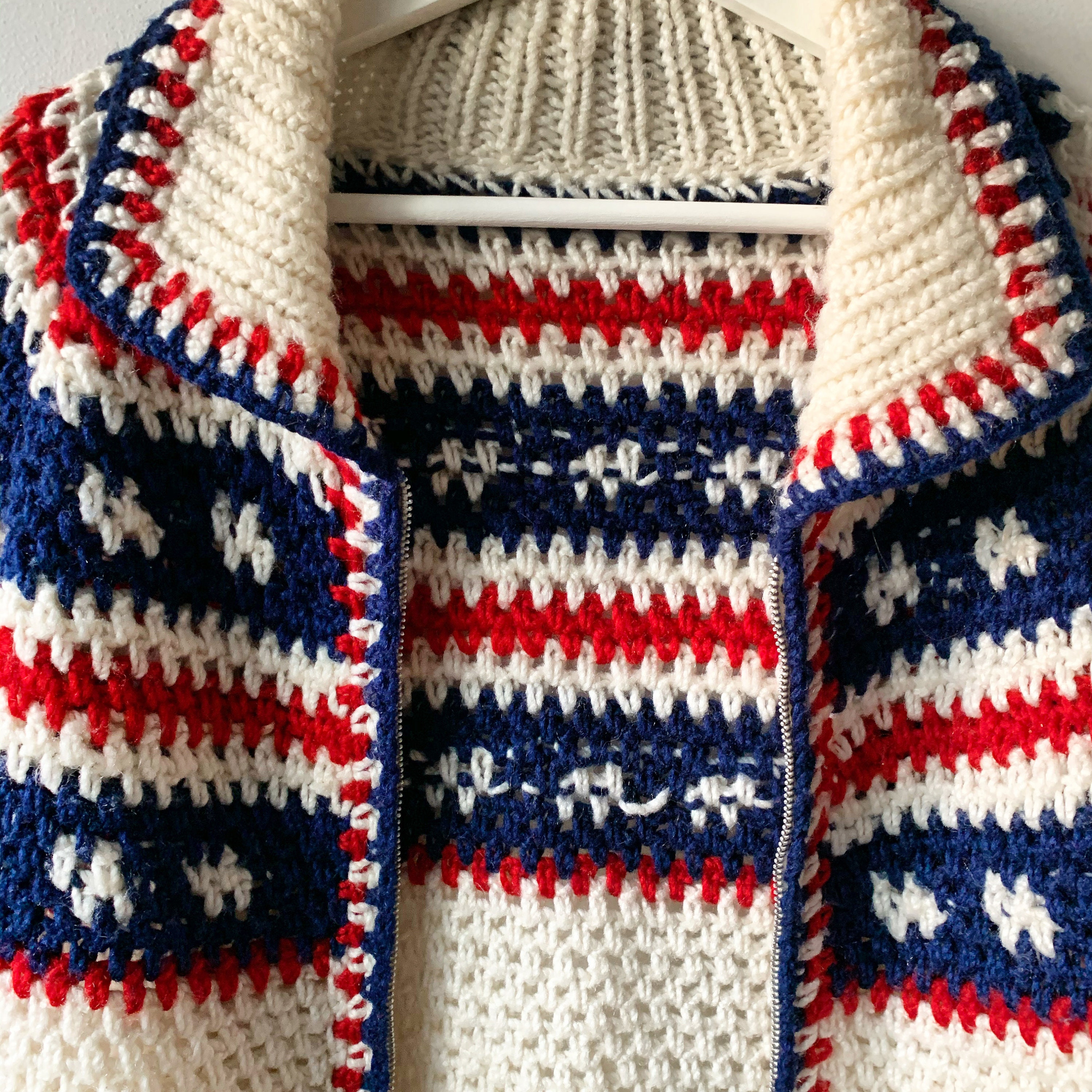 Vintage Afghan Crochet Cardigan , Oversize Hippie Sweater , Afghan