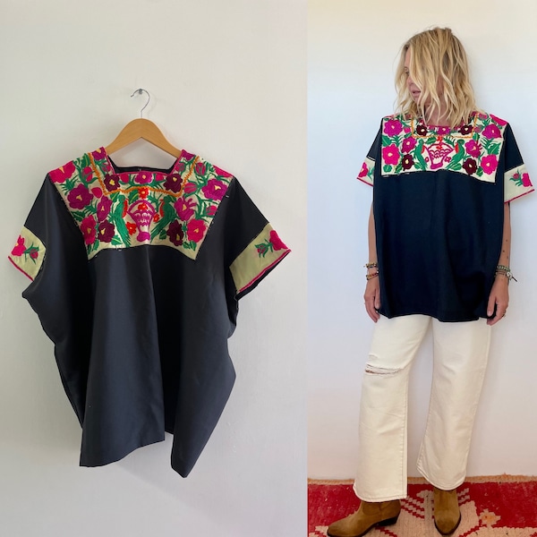 Vintage Huipil Top, Huipil blouse  , Embroidered Mexican Top , Embroidered Mexican Blouse , Hand Loomed Top