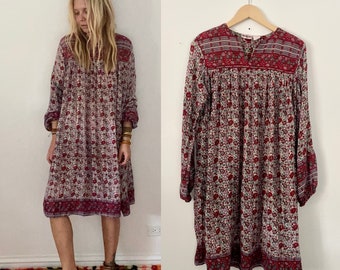 Vintage India Cotton Gauze  Dress , Indian Cotton Kaftan , Lurex Gauze Maxi Dress