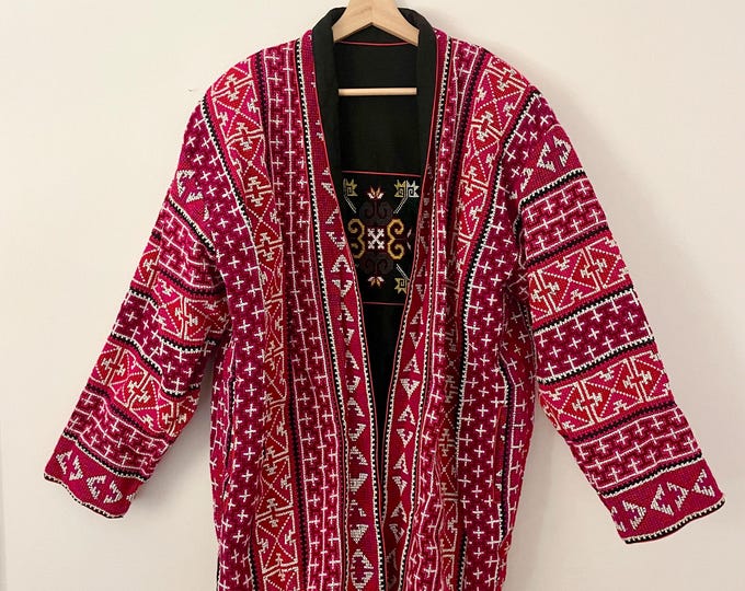 Vintage Hmong Tribal Jacket, Ethnic Reversible Jacket , Thai Tribal Coat , Batik Coat