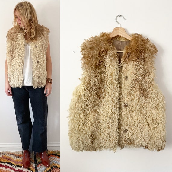 Vintage Curly Lamb Vest , Shaggy Fur Vest , Lamb F