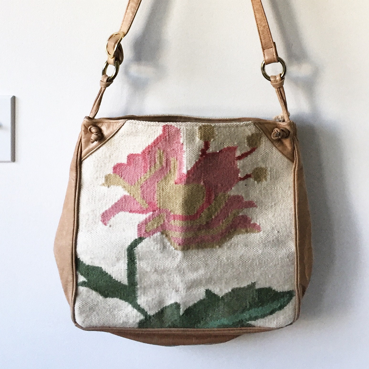 Vintage Turkish Kilim Bag, Ethnic Carpet Purse, Oversize Kilim Purse , Floral Kilim Bag