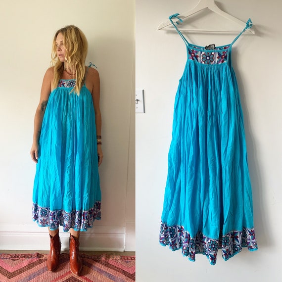 Vintage 70s Indian Cotton Dress , BOHO Hippie Sun