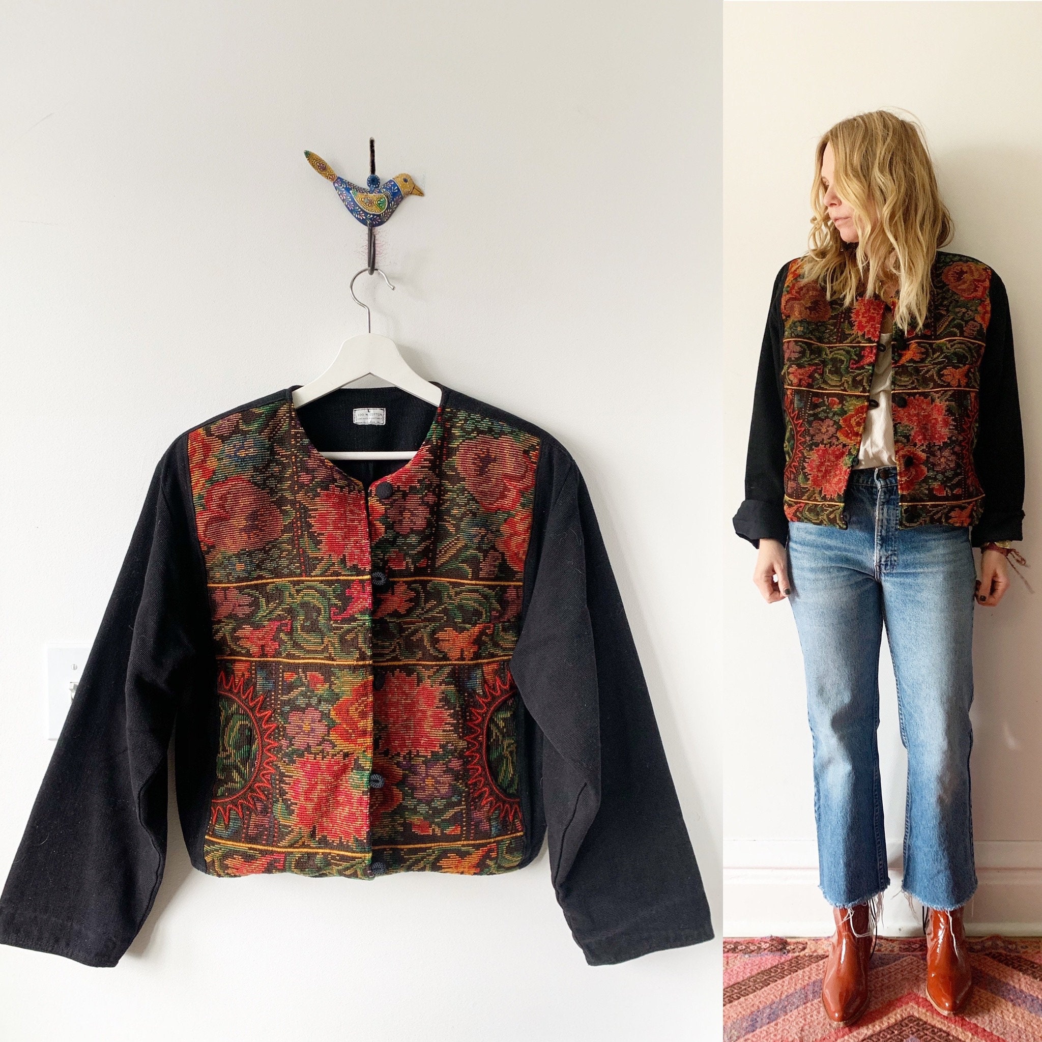 Vintage Guatemalan Tapestry Jacket , Ethnic Bolero Jacket