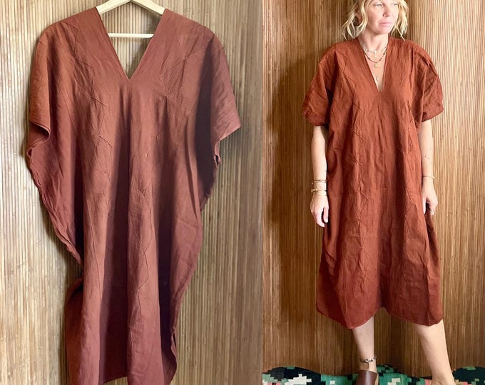 Oaxacan Handwoven Cotton Kaftan - Hand Loomed Mexican  Boho Resort Beach Cover Up