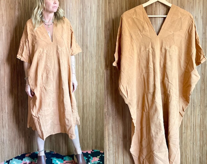 Oaxacan Handwoven Cotton Kaftan - Hand Loomed Mexican  Boho Resort Beach Cover Up