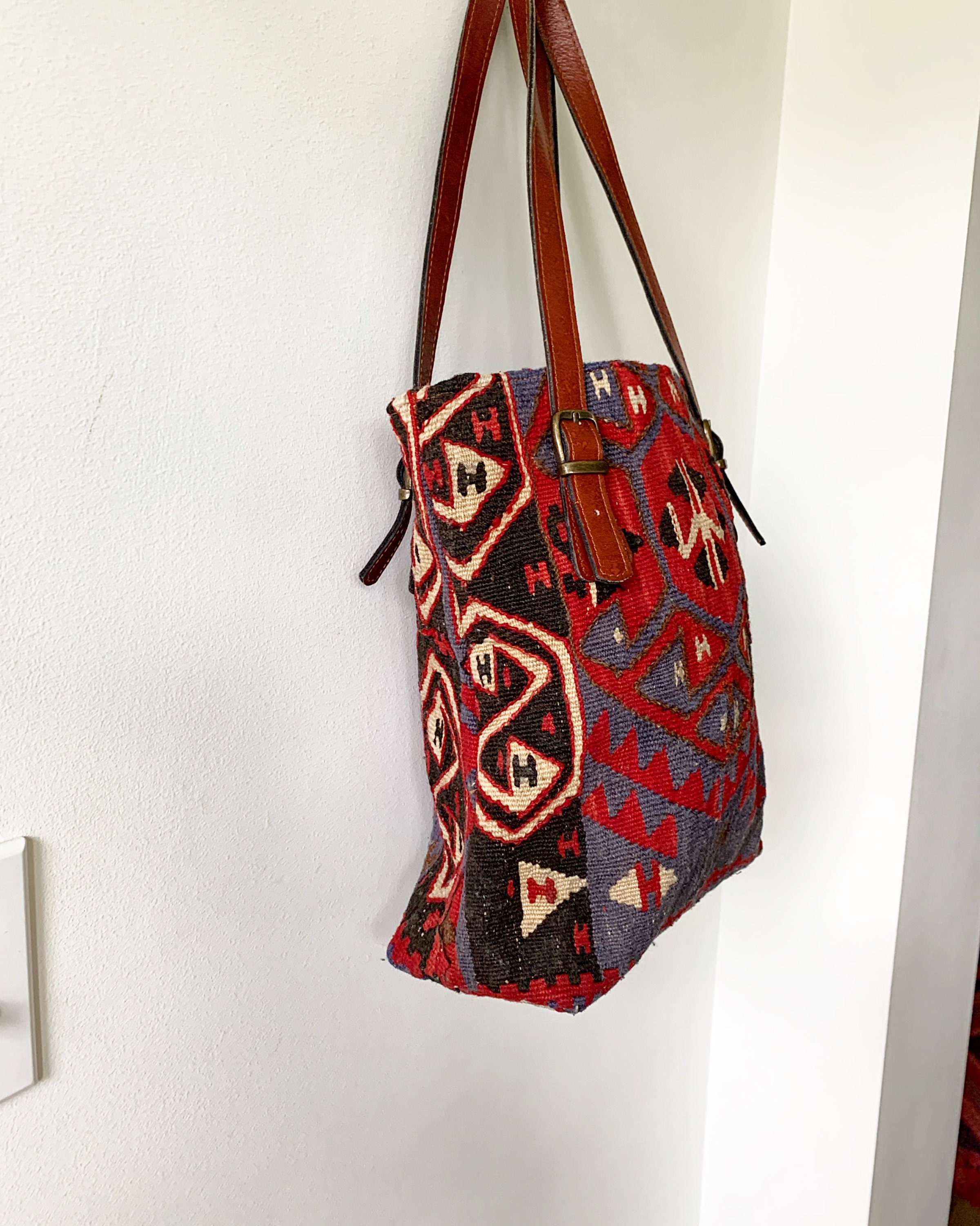Vintage Turkish Kilim Bag, Ethnic Carpet Purse , Kilim Tote
