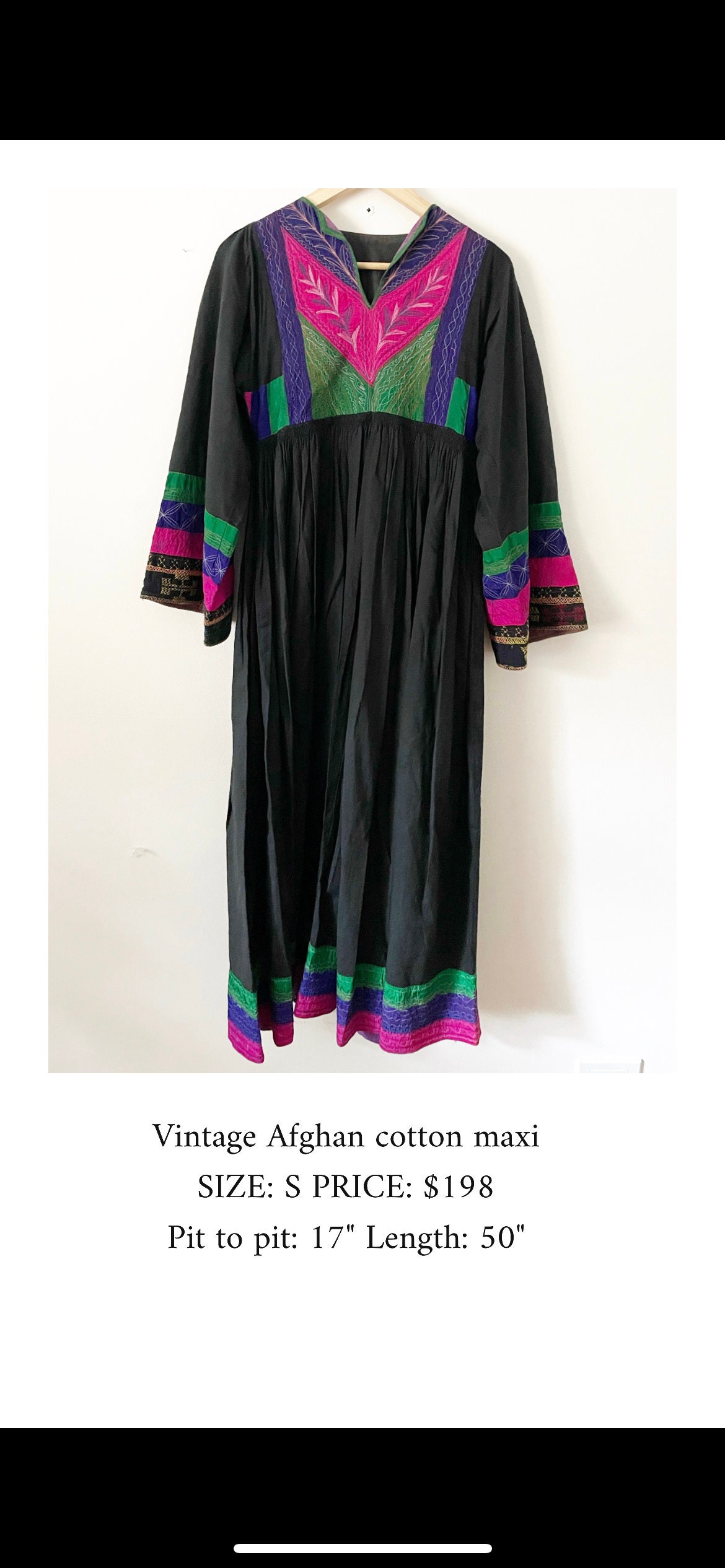 Vintage Afghan Embroidered Cotton Dress , Kuchi Tribal Dress