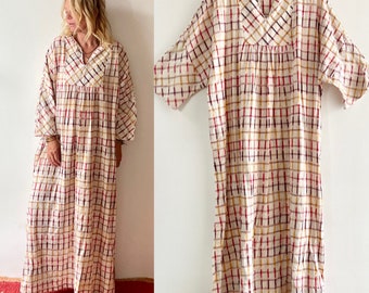 Vintage Sultana Adini Ikat Kaftan , Hand Loomed Ikat Kaftan , Adini India Cotton Dress , Indian Ikat Maxi Kaftan , India Kaftan