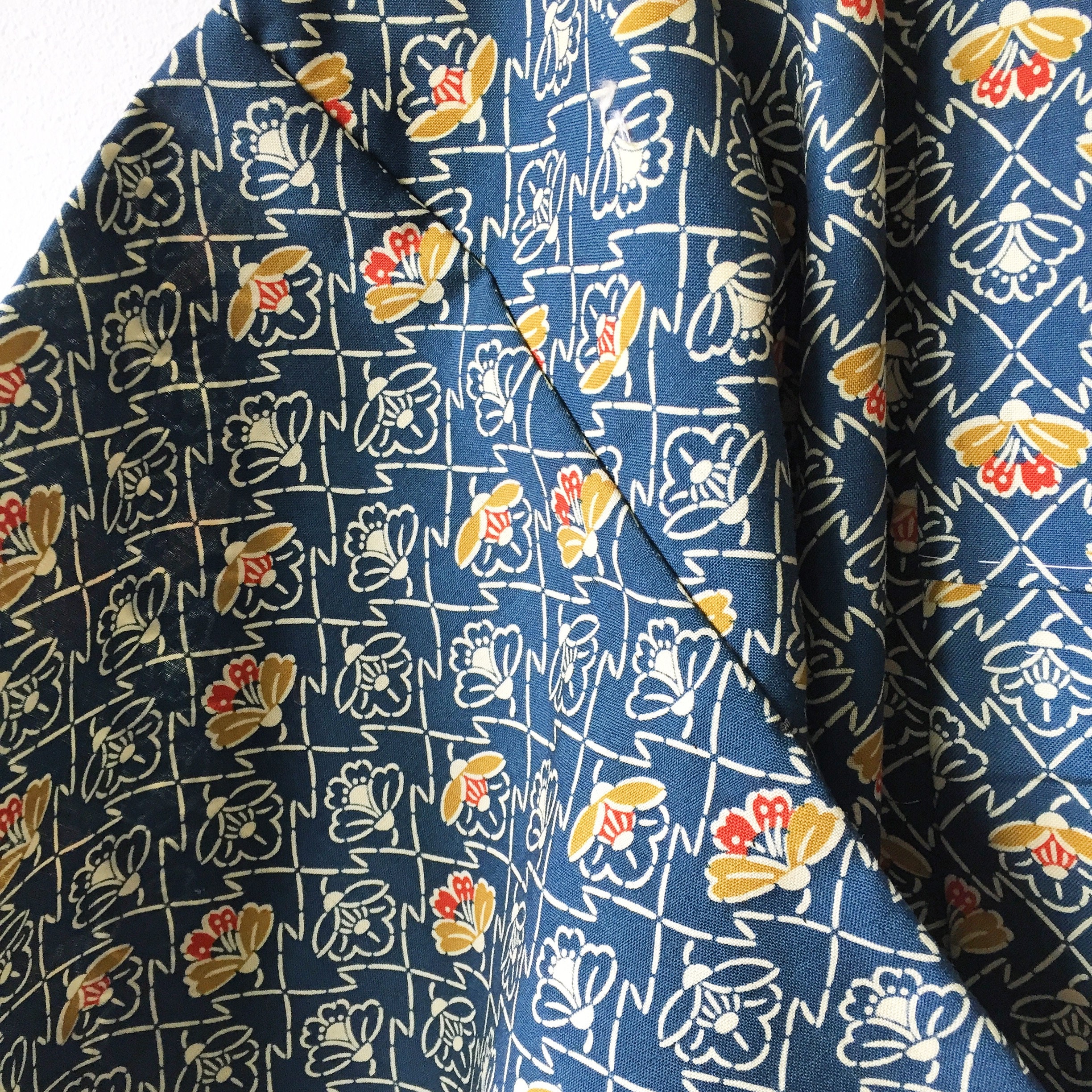 Vintage Woven Japanese Kimono, Batik Print Maxi Kimono