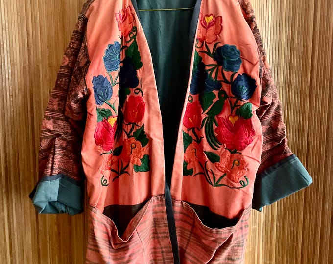Vintage Guatemalan Ikat Jacket : Huipil Embroidered Boho Coat  Ethnic Boho Festival Jacket