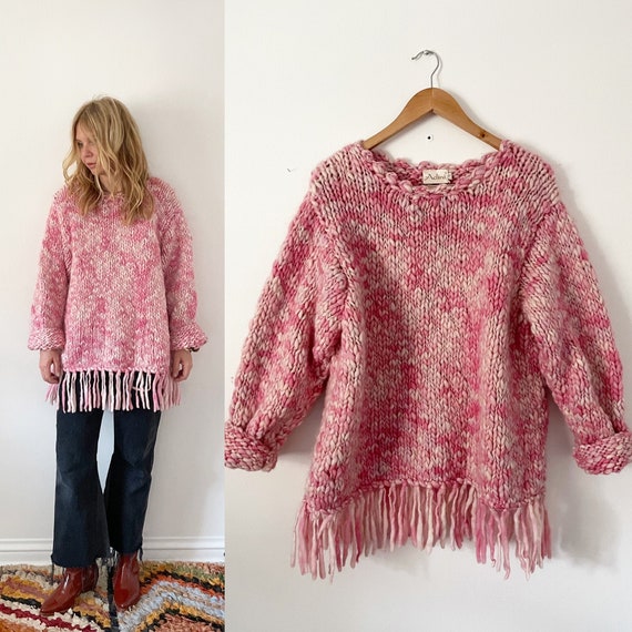 Vintage ADINI Chunky Wool Sweater , Adini fringed