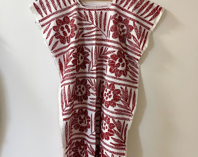 Hand Embroidered Oaxacan Kaftan, Floral Mexican Huipil Dress