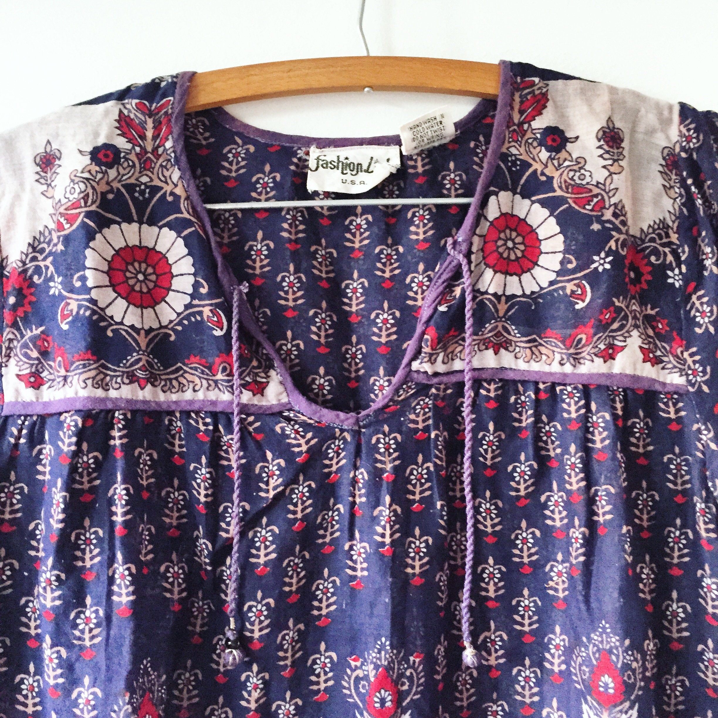 Vintage s India Cotton Gauze Top, Peasant BOHO Blouse