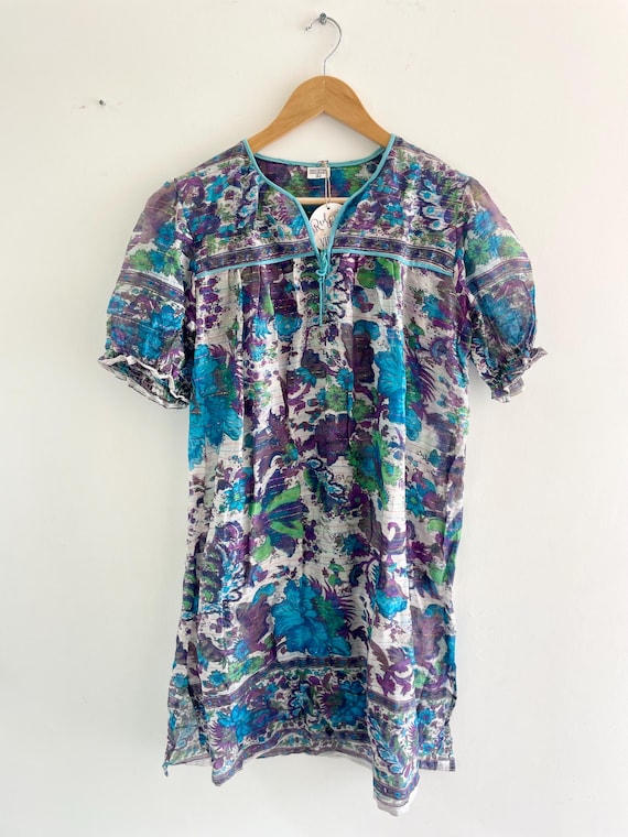 Vintage 70s Indian Cotton Gauze Dress ,  Indian M… - image 1