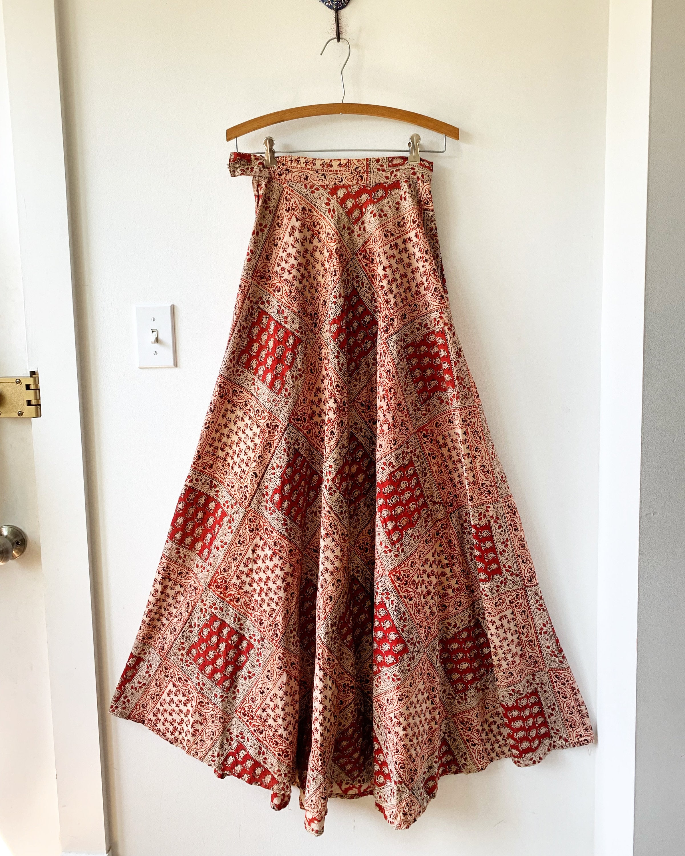 Vintage India Block Print Maxi Skirt , Star of India Skirt , Indian ...