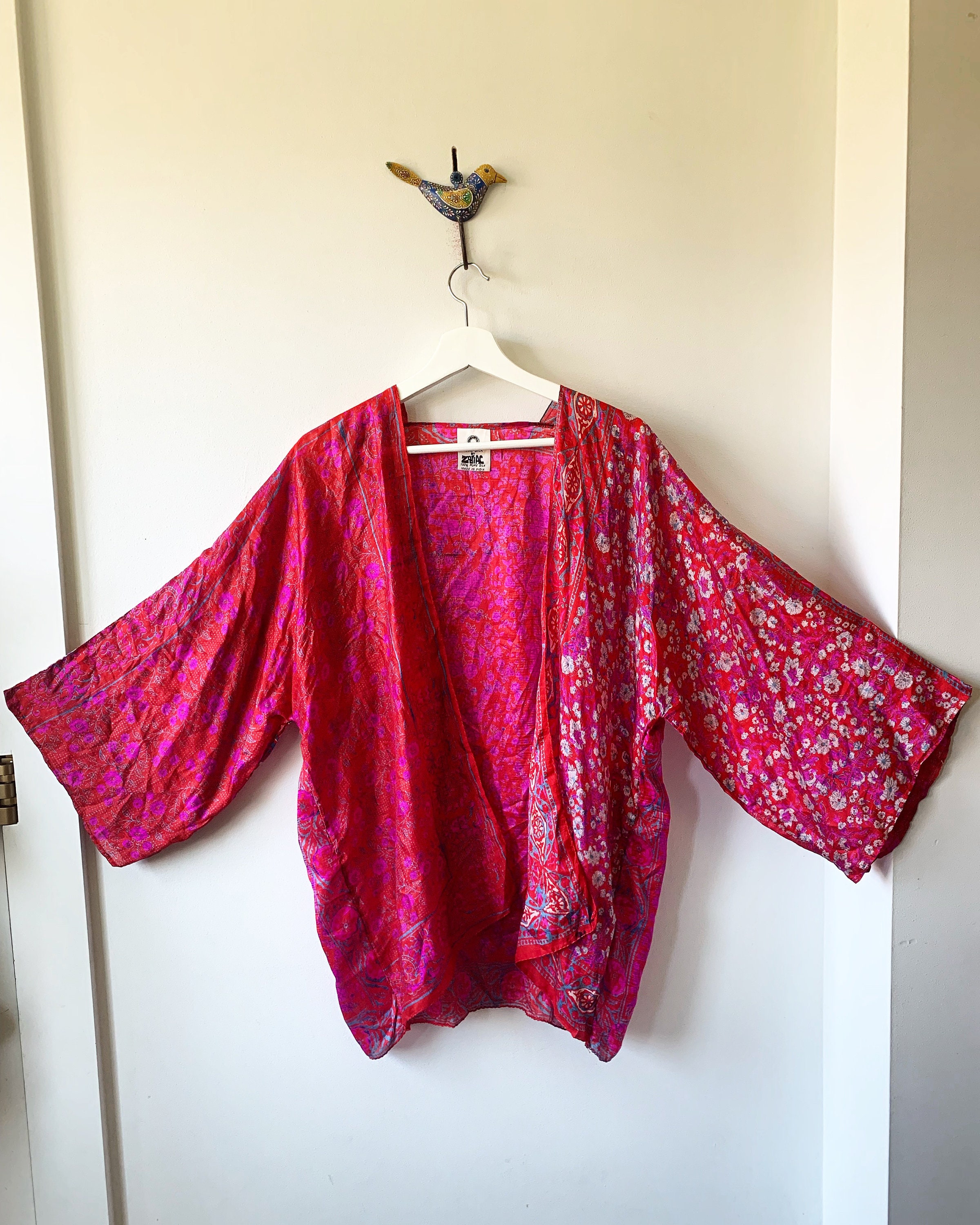Vintage ZODIAC Silk Kimono , India Silk Jacket , Silk Kimono