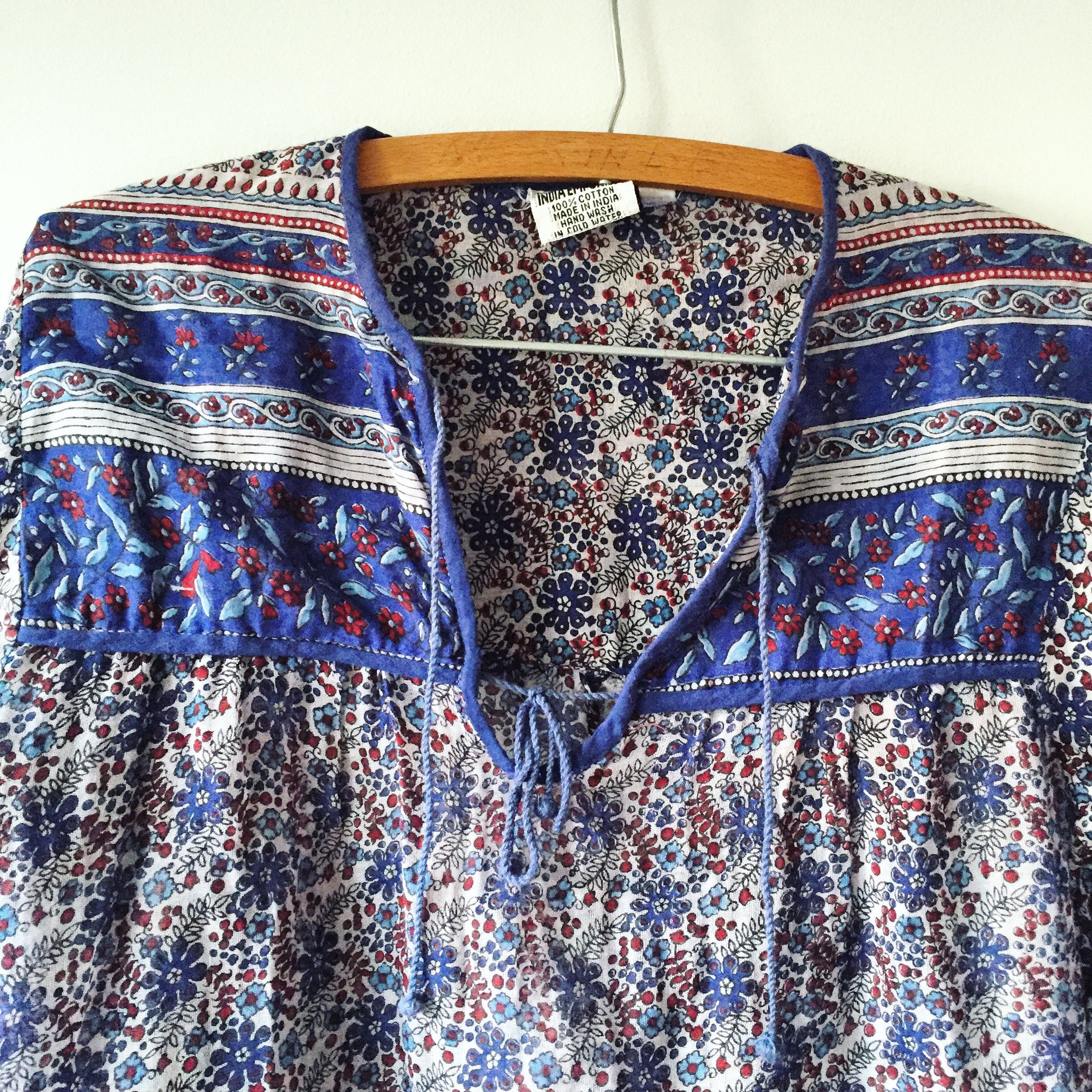 Vintage 70s India Cotton Gauze Top, Peasant BOHO Blouse