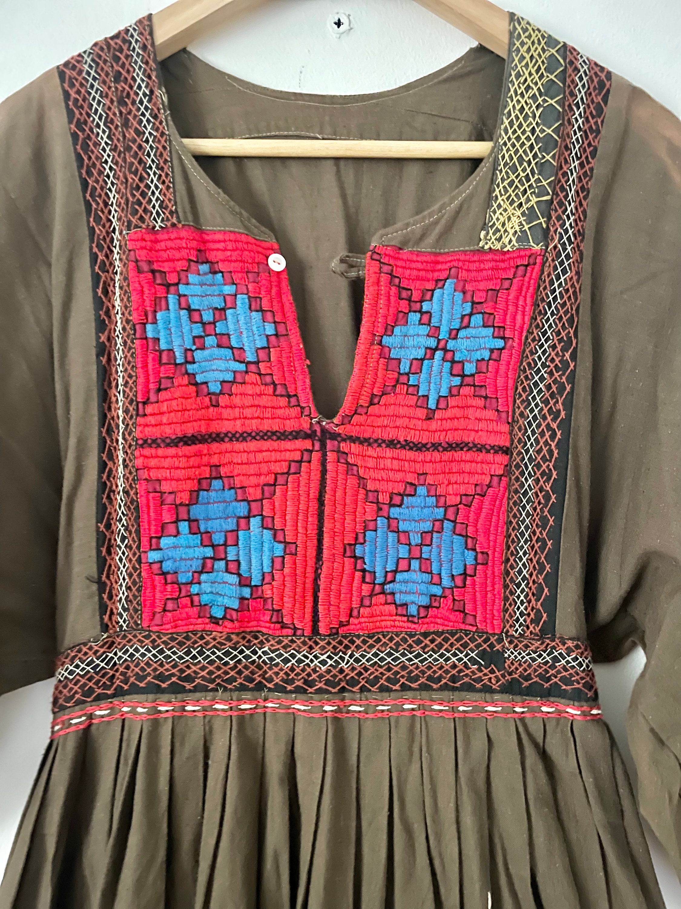 Vintage Afghan Embroidered Cotton Dress , Kuchi Tribal Dress