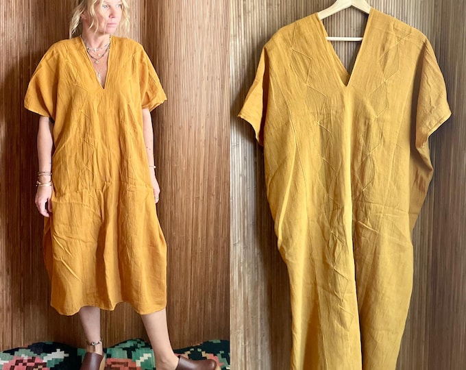 Oaxacan Handwoven Cotton Kaftan - Hand Loomed Mexican  Boho Resort Beach Cover Up