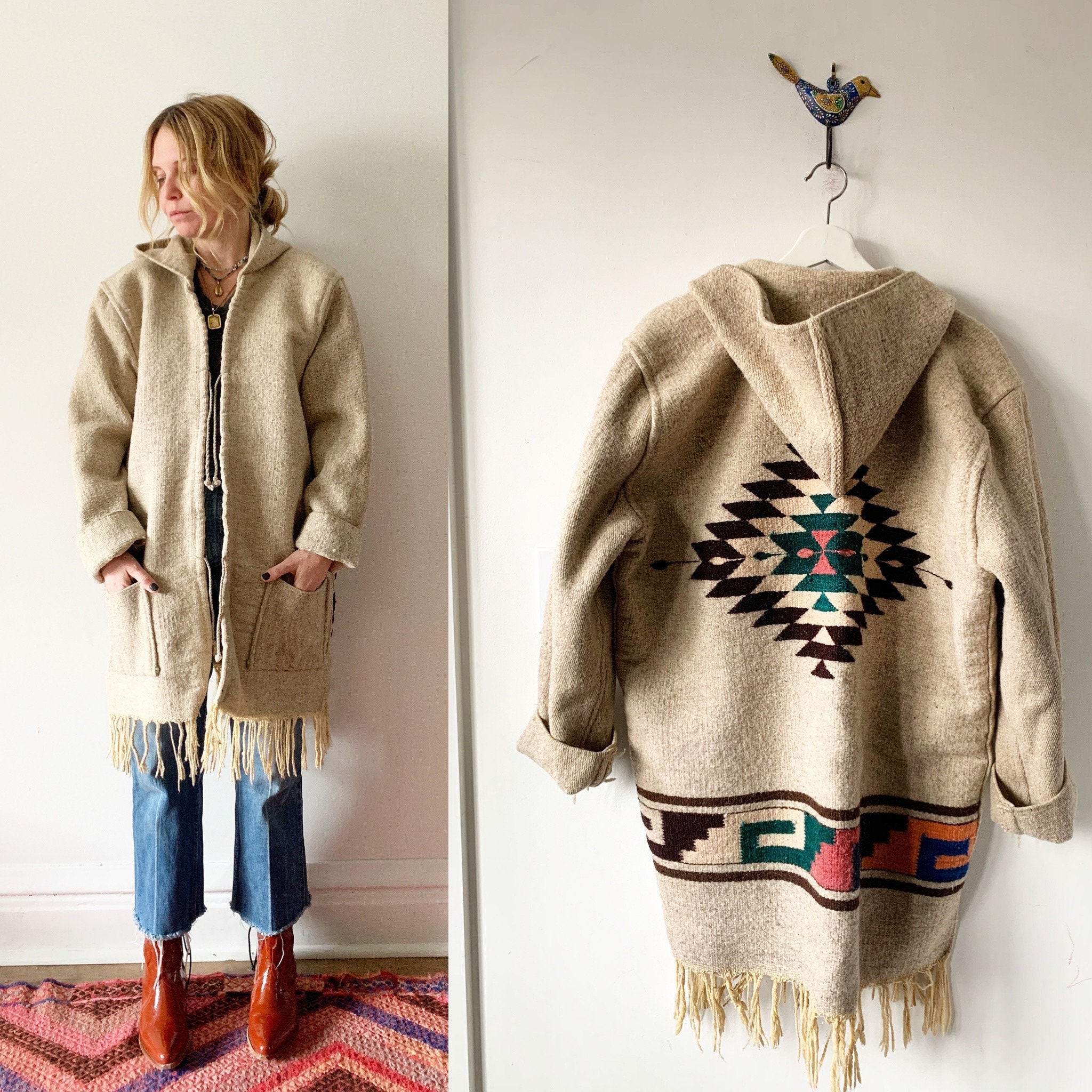 Vintage Chimayo Blanket Jacket , Southwestern Wool Blanket Coat