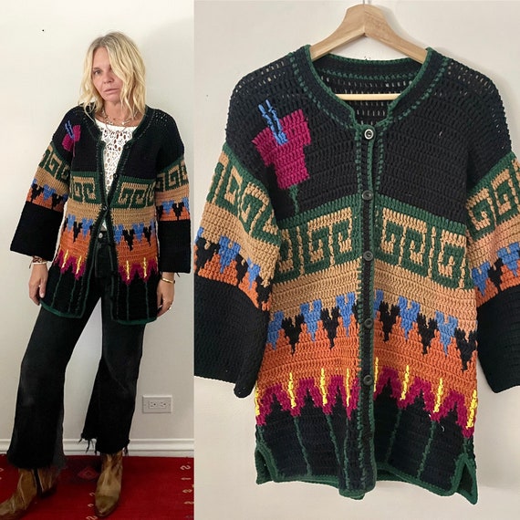 Edna Ladies Bell Sleeve Crochet Bohemian Hippy Cardigan Natural