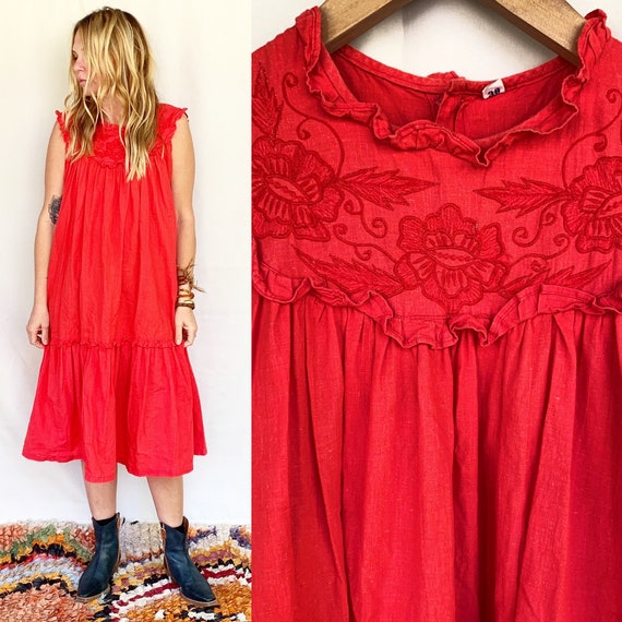 Vintage Indian Cotton Dress , Embroidered Dress,