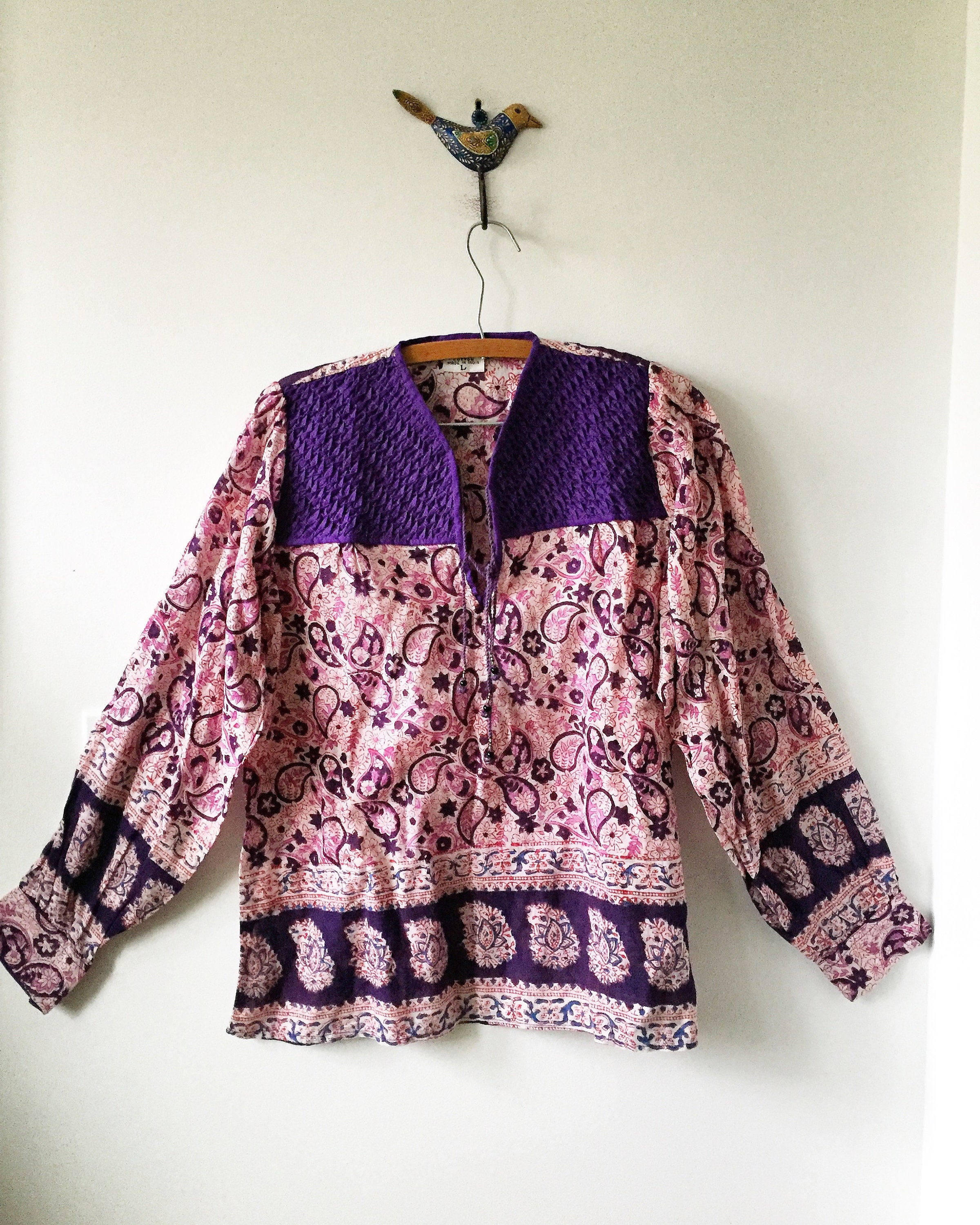 Vintage Indian Cotton Gauze Blouse , Gauze Top , Block Print India Blouse