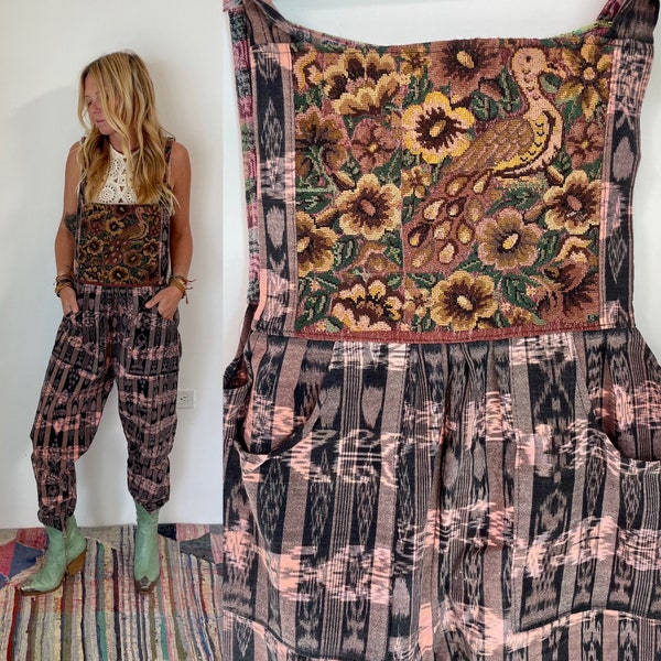 Guatemalan Ikat Cotton Embroidered Overalls , Indian Cotton Jumpsuit , Embroidered Overalls