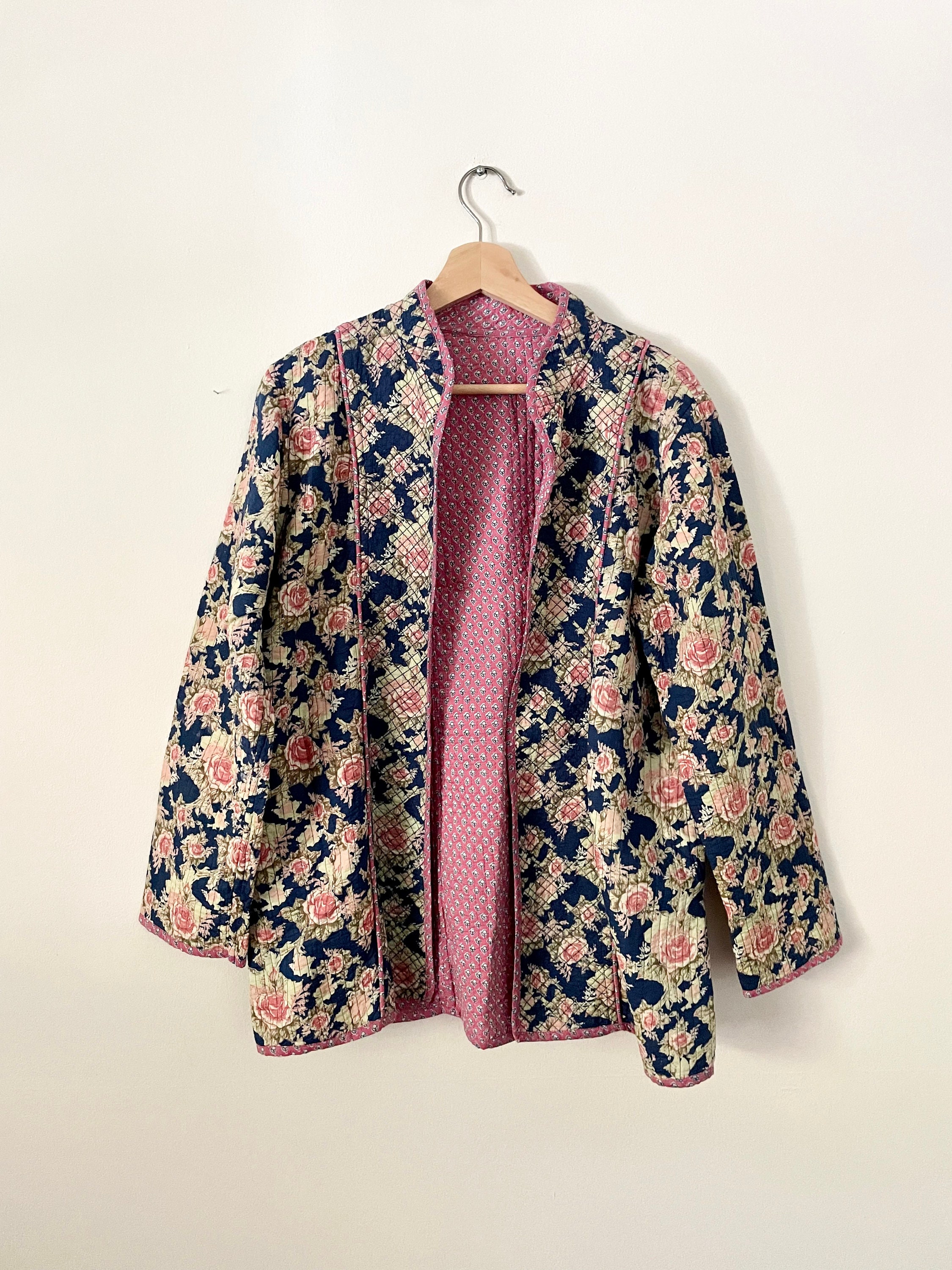 Vintage Indian Quilted Jacket , Indian Floral Padded Jacket