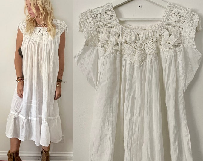 Vintage White Cotton Gauze Dress Crochet Gauze Dress White Etsy