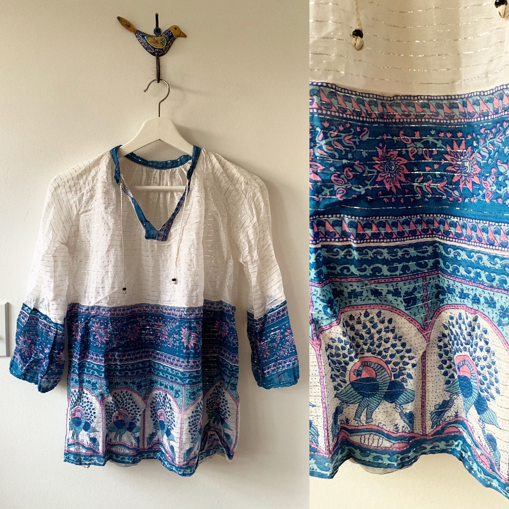 Vintage Indian Cotton Gauze Blouse , Gauze Top , Block Print India Blouse