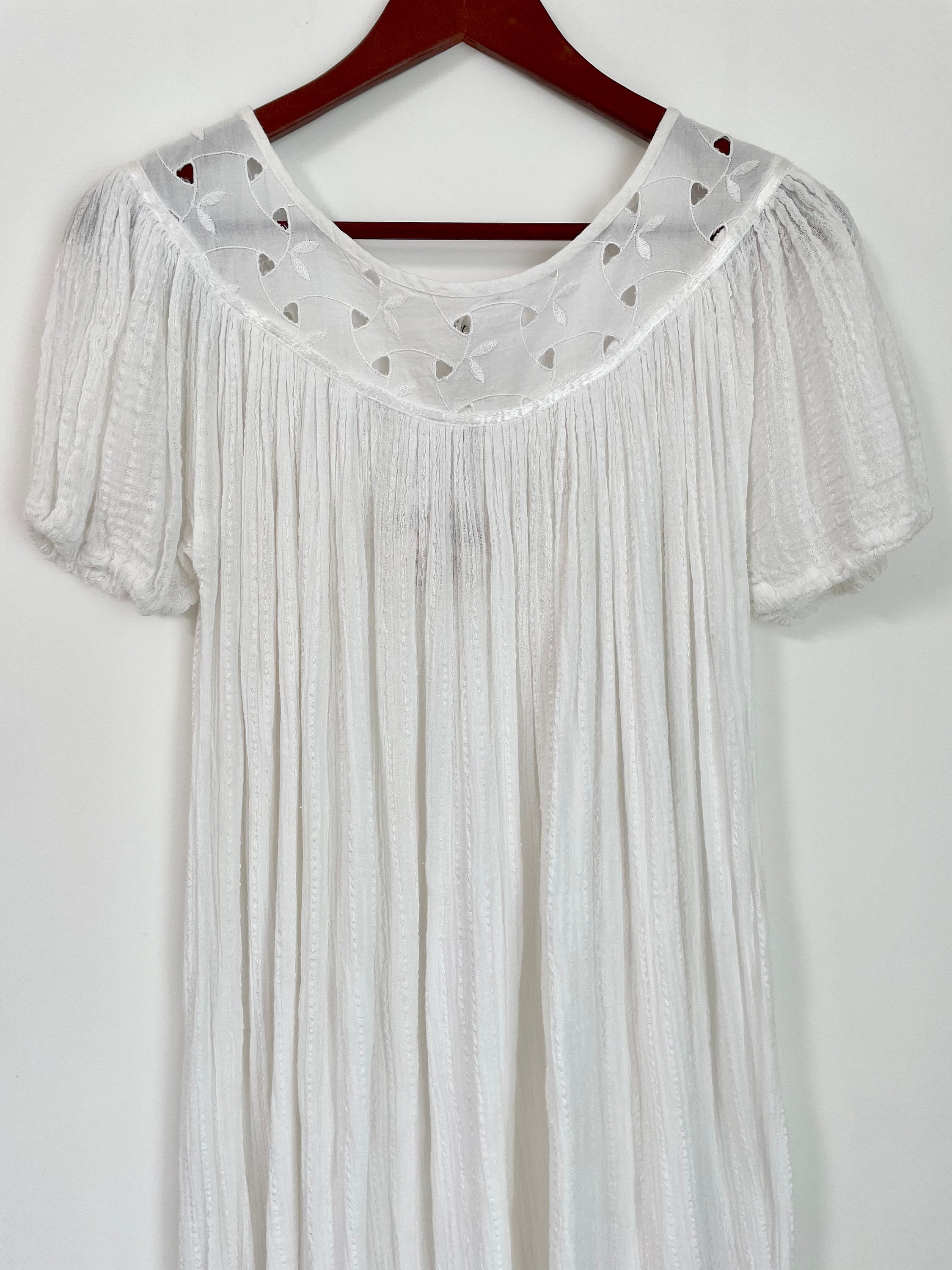 Vintage White Cotton Gauze Dress , Beach Wedding Dress , BOHO Wedding Dress