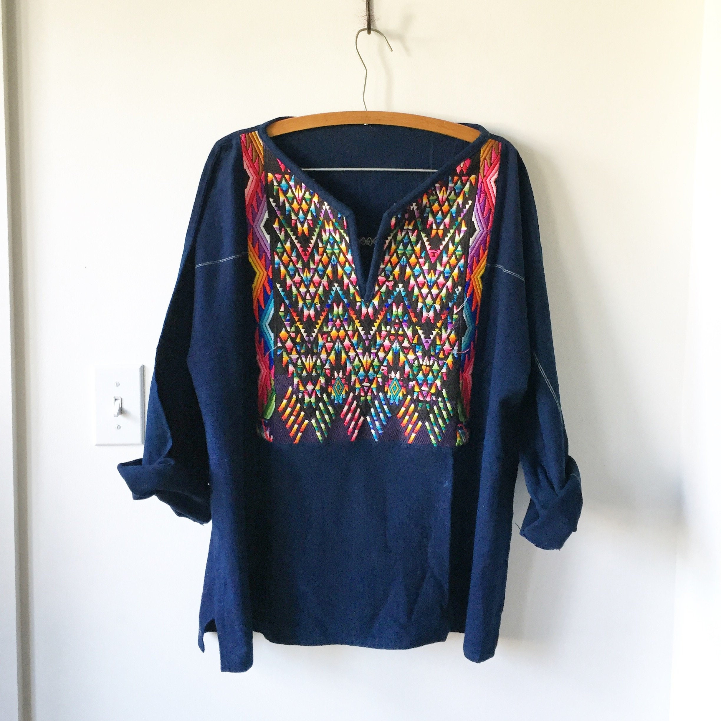 Vintage Guatemalan Indigo Top , Embroidered Ethnic Top , Embroidered ...