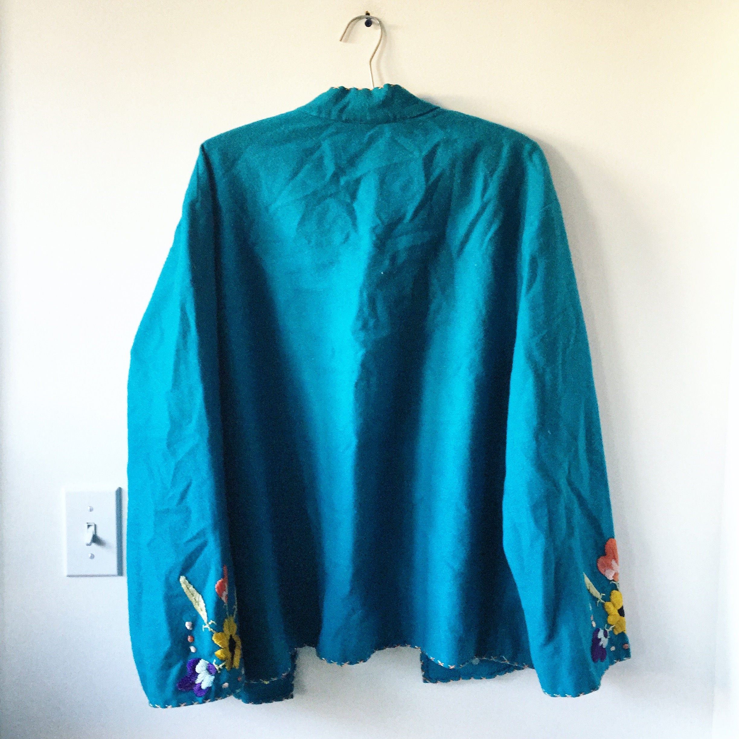 Vintage Embroidered Mexican Jacket , Wool Mexican Tourist Jacket