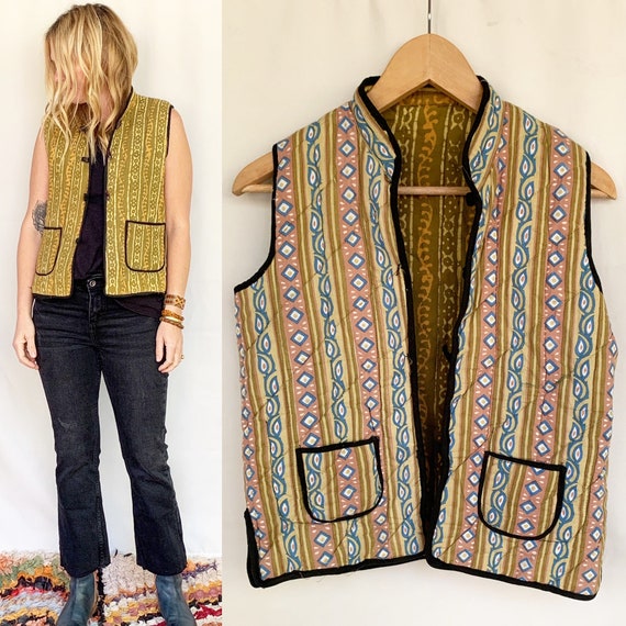 Vintage Indian Batik Cotton Vest , Vintage Indian