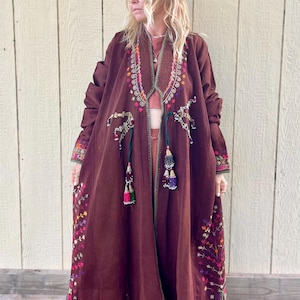 Vintage Wool Turkmen Embroidered Coat: Ethnic Ottoman Tribal Style