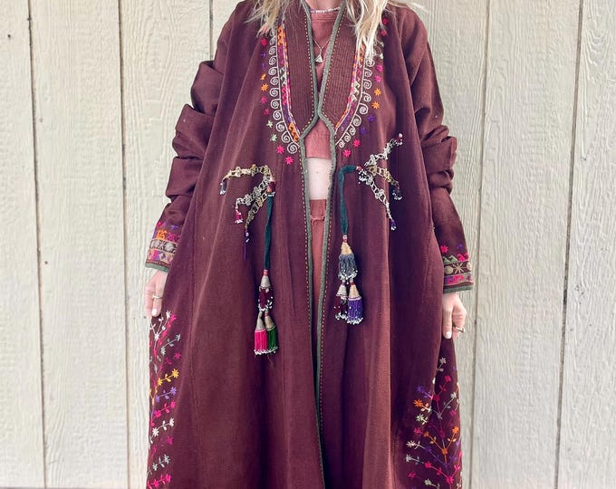 Vintage Wool Turkmen Embroidered Coat , Vintage Ottoman Tribal Coat , Ethnic Silk Coat , Ottoman Coat , Ethnic Ceremonial Coat