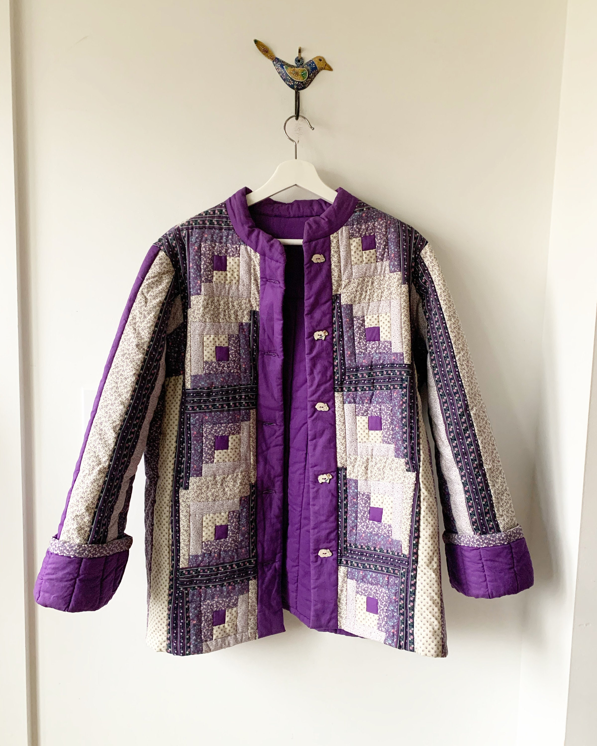 Vintage Handmade Patchwork Quilt Jacket , Folk Quilted Jacket