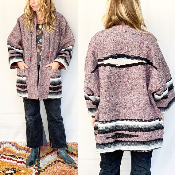 Vintage Southwestern Blanket Coat , Cotton Blanket