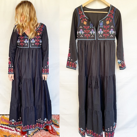 Vintage Ethnic Embroidered Cotton Maxi Dress , BOH