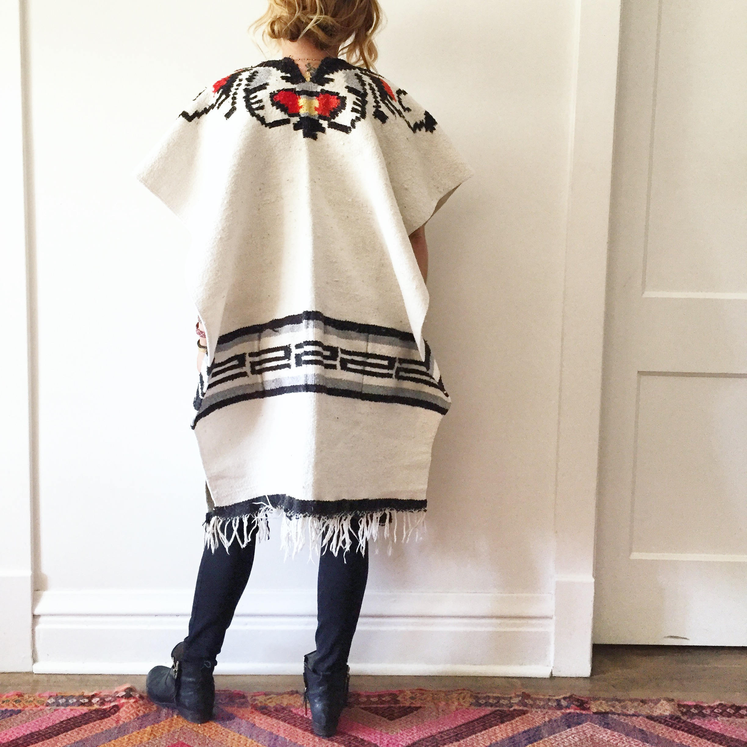 Vintage 60s Mexican Serape Poncho, Blanket Poncho