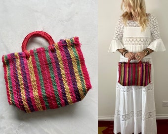 Vintage Mexican Sisal Handbag , Straw Bag , Woven Sisal Market Bag , DEADSTOCK