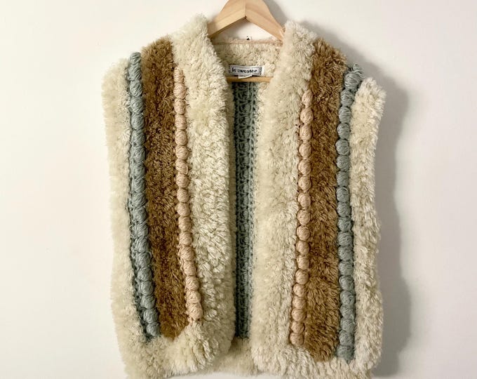 Vintage Chunky Knit Sweater Vest , Fluffy Layering Vest