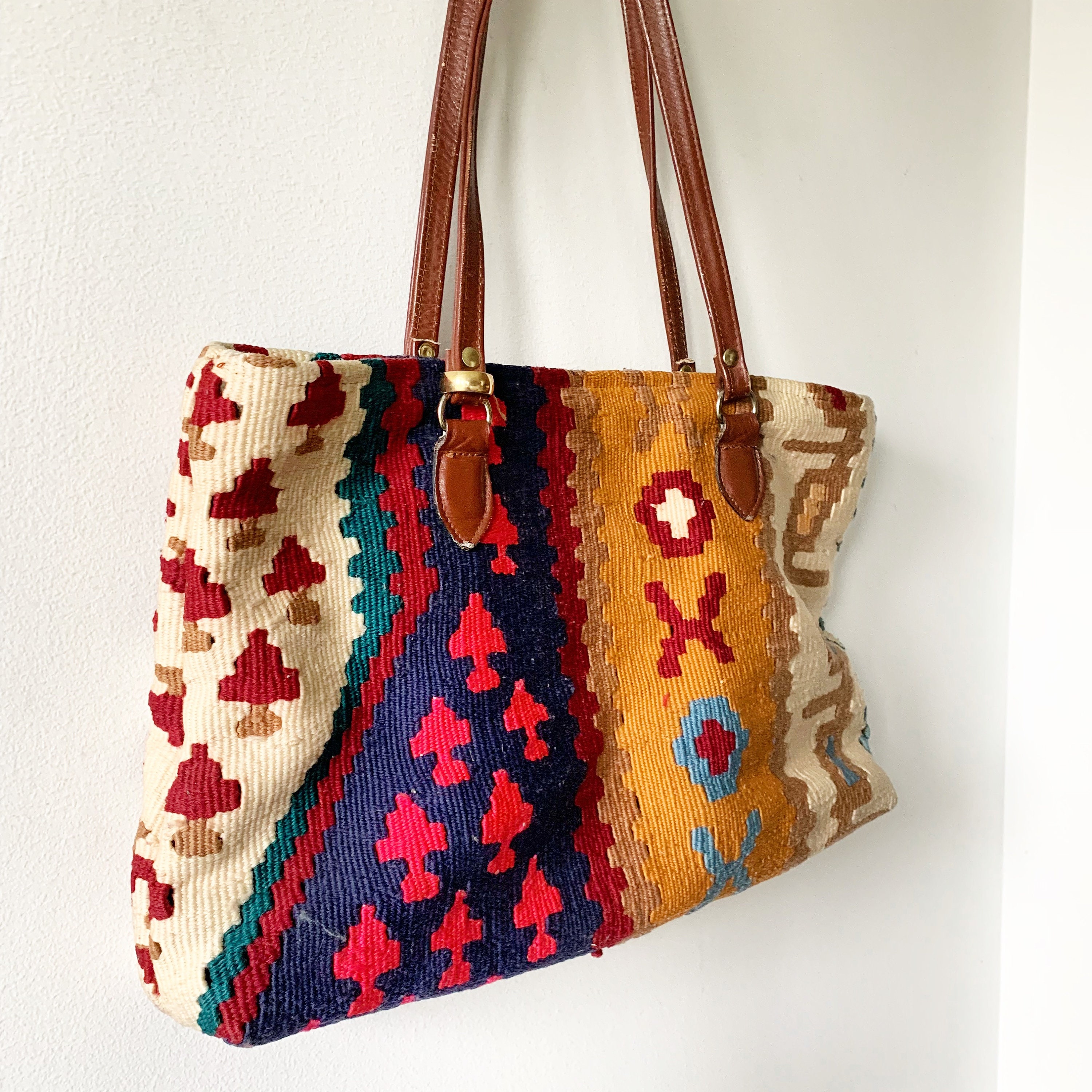 Vintage Southwestern Kilim Bag, Tribal Weekender, Kilim Totr Bag